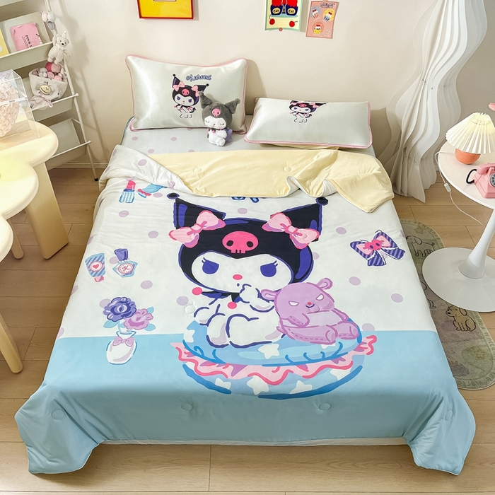 91家纺网 家纺一手货源 找家纺 博雅 2024新款三丽鸥凉感丝凉席夏被套件 大版-伙伴库洛米