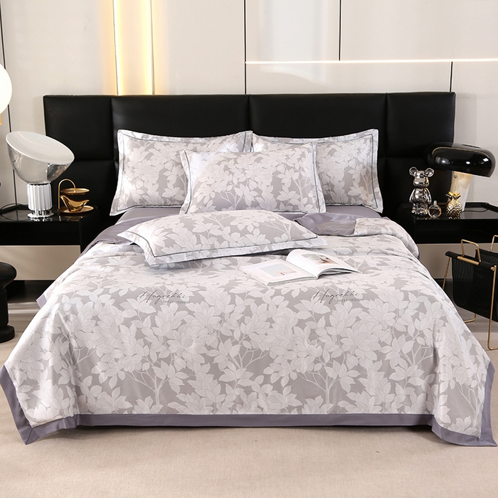 91家纺网 家纺一手货源 找家纺 梦莱斯 2024新款拼角宽边水洗天丝夏被四件套 清竹灰