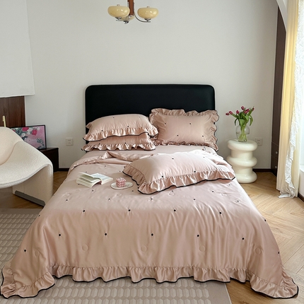 优悦生活馆 2024新款冰丝甜美风荷叶边款夏被四件套初夏系列  初夏-香槟