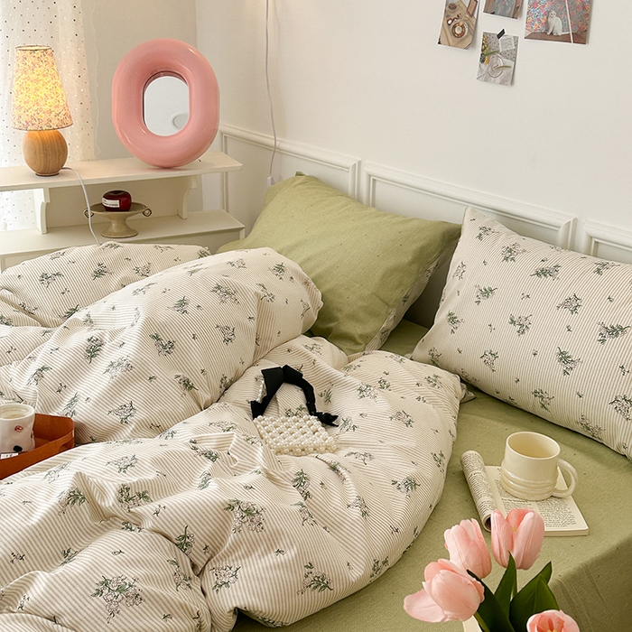 91家纺网 家纺一手货源 找家纺 昔可家纺 2024新款全棉春日复古印花四件套 春日小苍兰