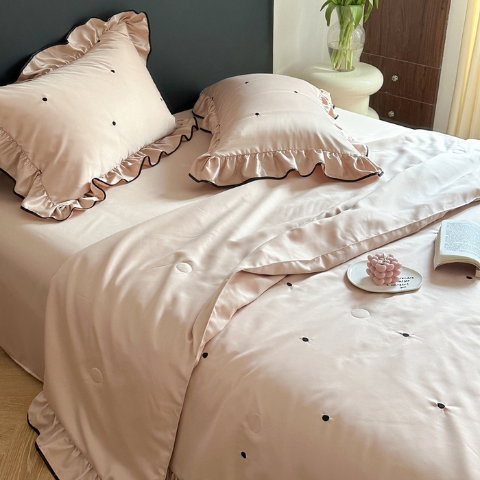 91家纺网 家纺一手货源 找家纺 （总）优悦生活馆 2024新款冰丝甜美风荷叶边款夏被四件套初夏系列 