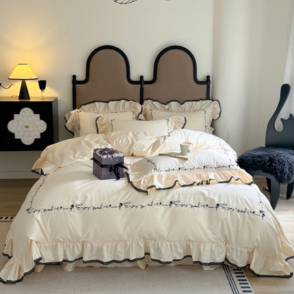 91家纺网 家纺一手货源 找家纺 （总）亲亲公主 2025新款全棉法式绣花四件套-玫瑰爱情