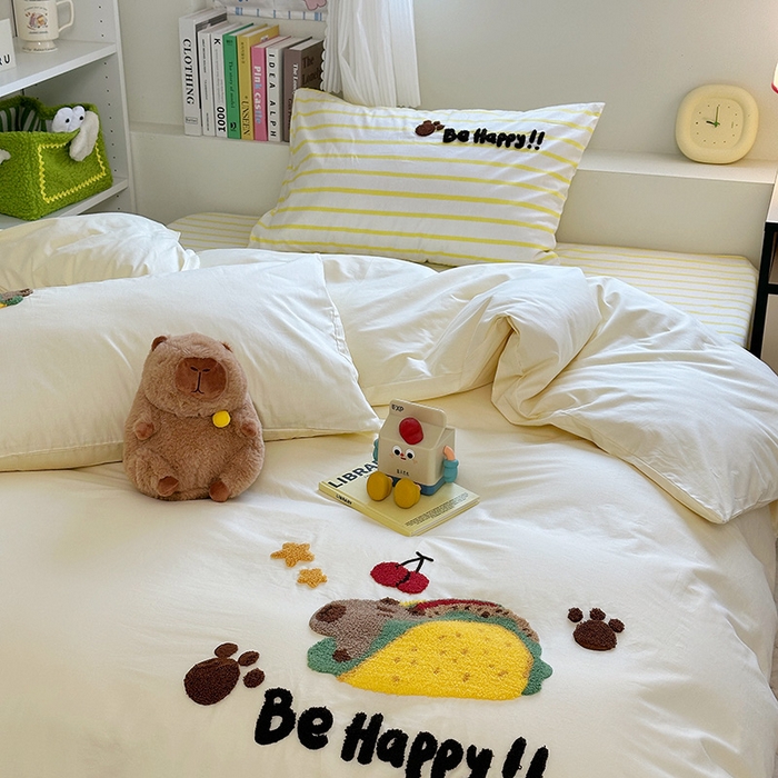 91家纺网 家纺一手货源 找家纺 澳萝拉 2024新款纯棉毛巾绣卡通四件套 坦克巴拉