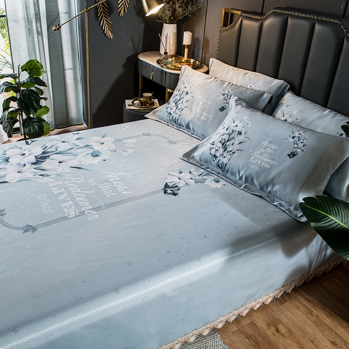 91家纺网 家纺一手货源 找家纺 大境 2024新款900d窝蜂冰丝凉席三件套 幽幽花语