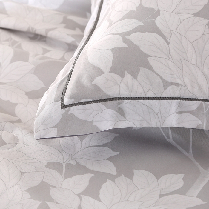 91家纺网 家纺一手货源 找家纺 梦莱斯 2024新款拼角宽边水洗天丝夏被四件套 清竹灰