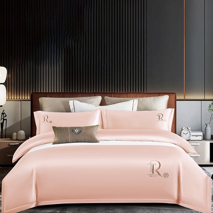 91家纺网 家纺一手货源 找家纺 浩情国际婚庆供货中心 2026新款160支长绒棉刺绣简约四件套--北慕系列 北慕-樱花粉