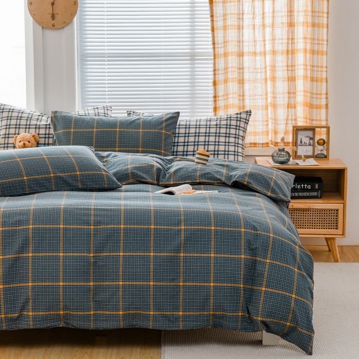 91家纺网 家纺一手货源 找家纺 柠萌家居 2024新款A类全棉色织水洗棉无印风四件套 瓦尔灰