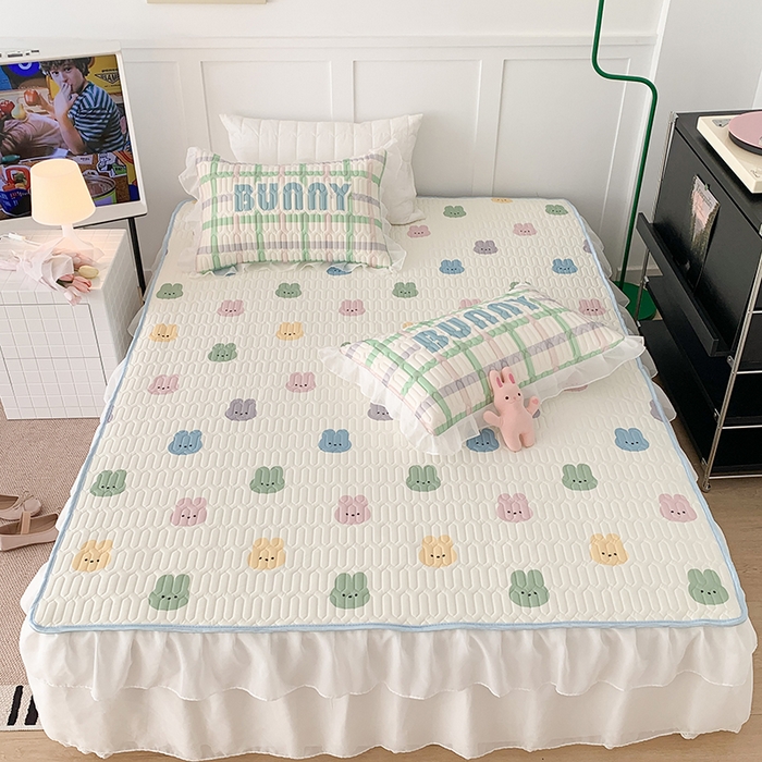 91家纺网 家纺一手货源 找家纺 昔可家纺 2024新款床裙款乳胶席 彩色小兔