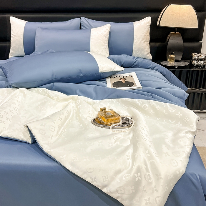 91家纺网 家纺一手货源 找家纺 梦之岛 2024新款水洗真丝提花空调被夏被四件套-路易公主 路易公主-蓝