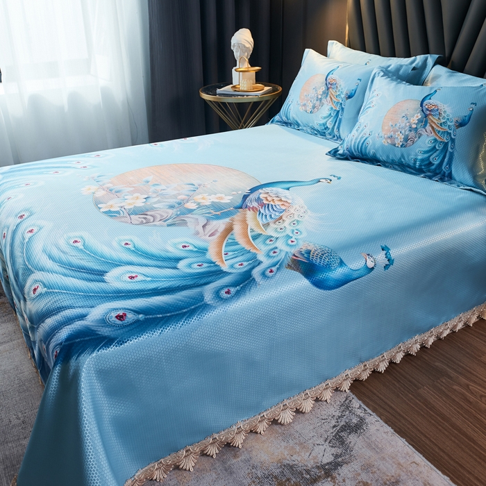 91家纺网 家纺一手货源 找家纺 大境 2024新款900d窝蜂冰丝凉席三件套 倾城之恋