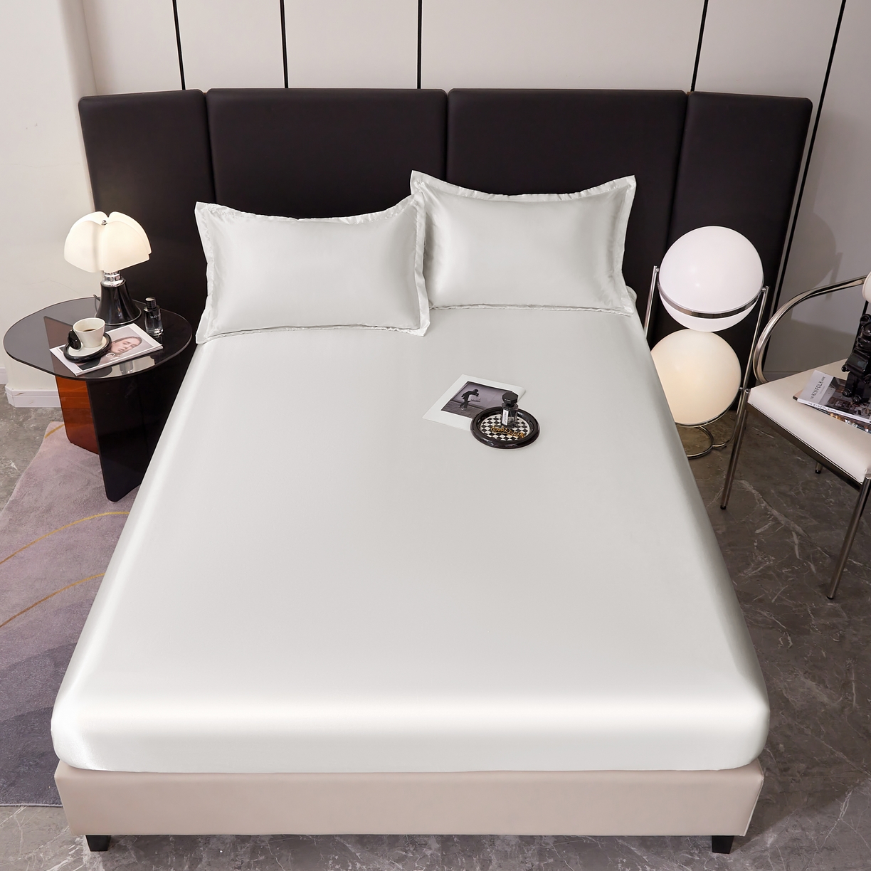 91家纺网 家纺一手货源 找家纺 梦舒羽 2025新款可水洗冰丝床垫保护套床笠三件套 光洁白