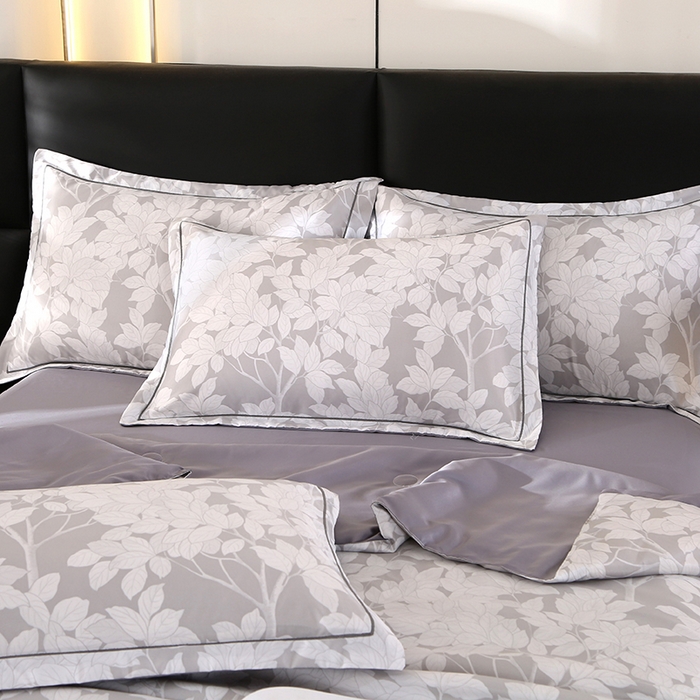 91家纺网 家纺一手货源 找家纺 梦莱斯 2024新款拼角宽边水洗天丝夏被四件套 清竹灰