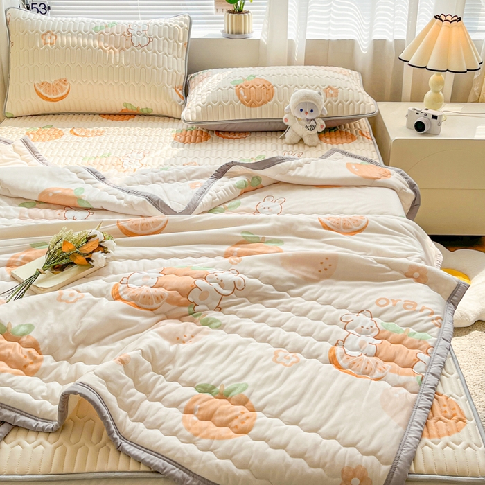 91家纺网 家纺一手货源 找家纺 福来临家纺 2025新款印花夏被 橙子兔