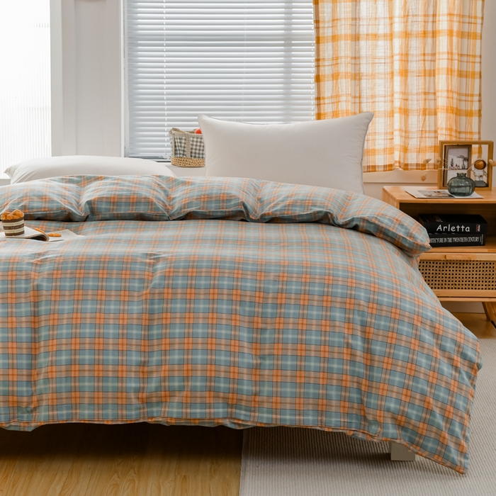 91家纺网 家纺一手货源 找家纺 柠萌家居 2024新款A类全棉色织水洗棉无印风四件套 芳华绿