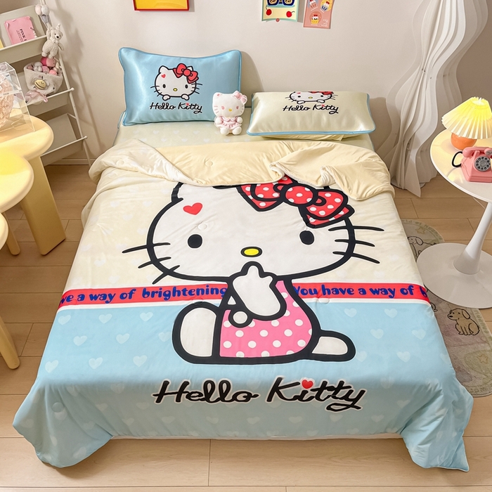 91家纺网 家纺一手货源 找家纺 博雅 2024新款三丽鸥凉感丝凉席夏被套件 大版-美美KT