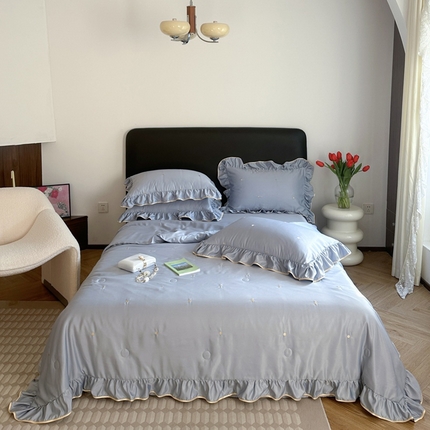 91家纺网 家纺一手货源 找家纺 （总）优悦生活馆 2024新款冰丝甜美风荷叶边款夏被四件套初夏系列 