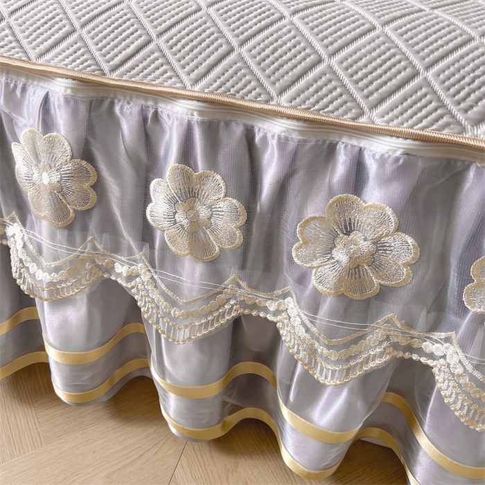 91家纺网 家纺一手货源 找家纺 虹星家纺 2024新款A类冰感凉豆豆可拆卸床裙席三件套 珍珠灰