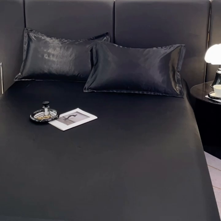 91家纺网 家纺一手货源 找家纺 梦舒羽 2025新款可水洗冰丝床垫保护罩防尘床单三件套 尊贵黑