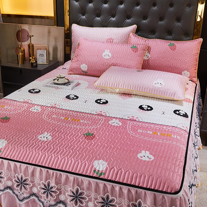 91家纺网 家纺一手货源 找家纺 情恒 2025新款可脱卸印花夹棉冰丝凉席三件套 快乐兔