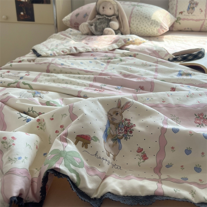 91家纺网 家纺一手货源 找家纺 HL原创 2024新款全棉法式大豆被夏被 XB-甜格小兔