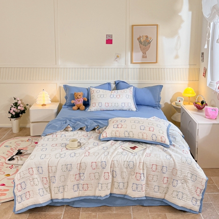 91家纺网 家纺一手货源 找家纺 （总）2024新款泡泡棉小缺角工艺夏被四件套