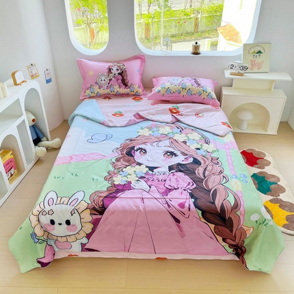 91家纺网 家纺一手货源 找家纺 （总）宝薇 2025新款数码印花卡通大版60支有氧水洗真丝夏被夏被      