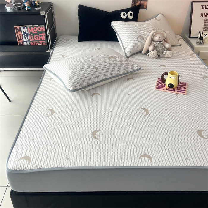 91家纺网 家纺一手货源 找家纺 HL原创 2024新款PE聚乙稀纤维-冰魔豆凉席 星星月亮-咖（平铺款）