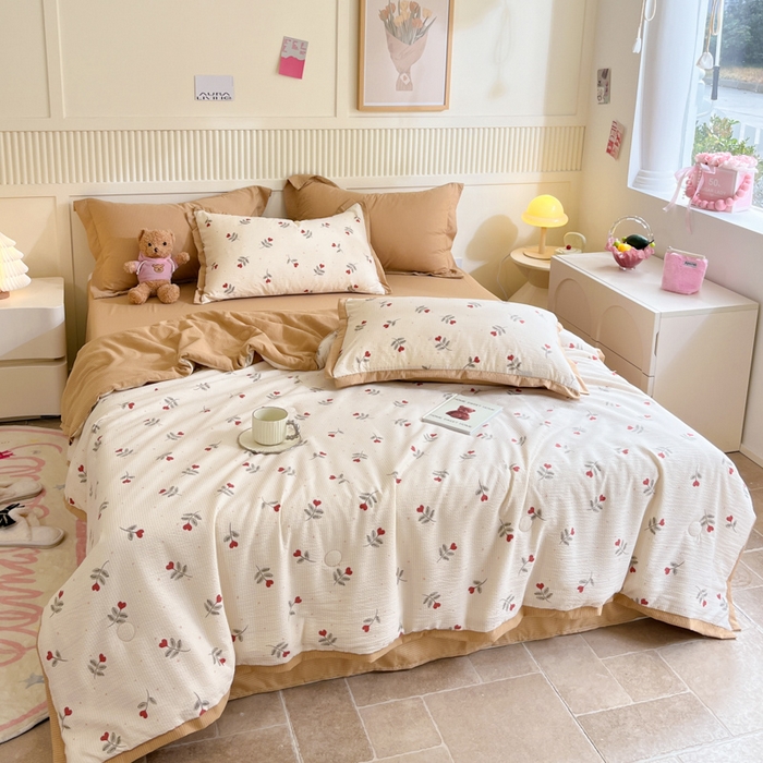 91家纺网 家纺一手货源 找家纺 2024新款泡泡棉小缺角工艺夏被四件套 挚爱