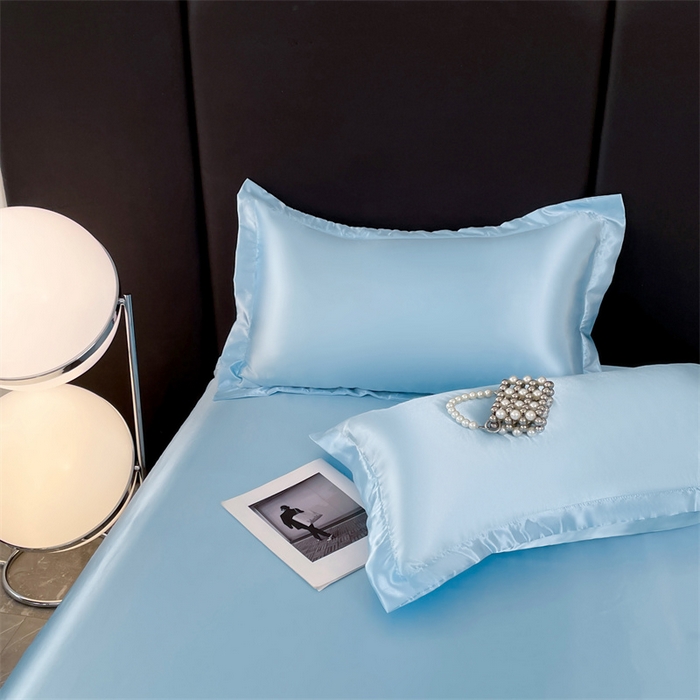 91家纺网 家纺一手货源 找家纺 梦舒羽 2025新款夏季可水洗冰丝四件套单品系列-冰丝枕套 天空蓝