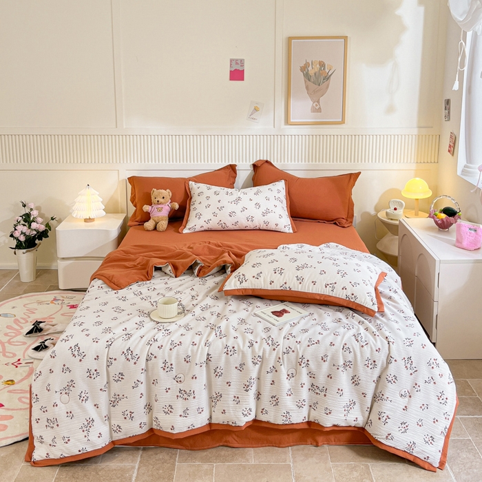 91家纺网 家纺一手货源 找家纺 2024新款泡泡棉小缺角工艺夏被四件套 花蜜