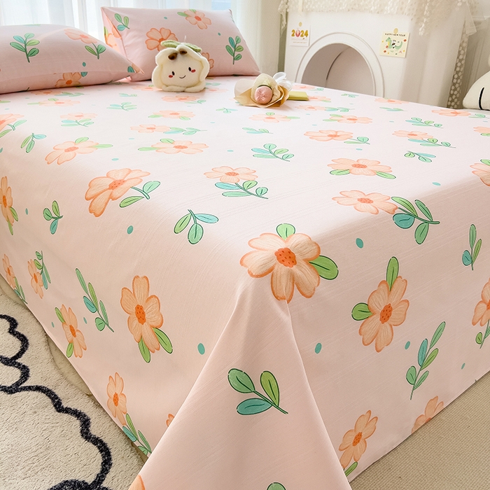 91家纺网 家纺一手货源 找家纺 芃成家纺 2024新款老粗布床单款 爱意绵绵-粉