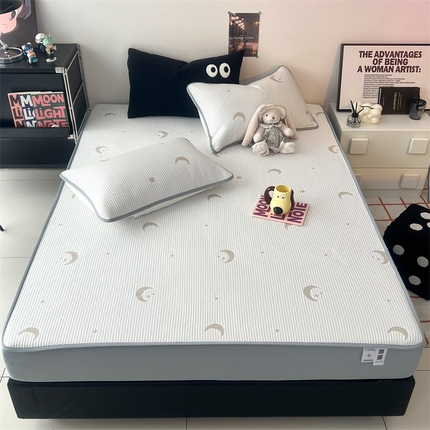 HL原创 2024新款PE聚乙稀纤维-冰魔豆凉席 星星月亮-咖（平铺款）