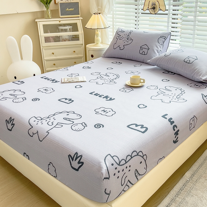 91家纺网 家纺一手货源 找家纺 芃成 2024新款老粗布床笠款 总1 恐龙卡卡