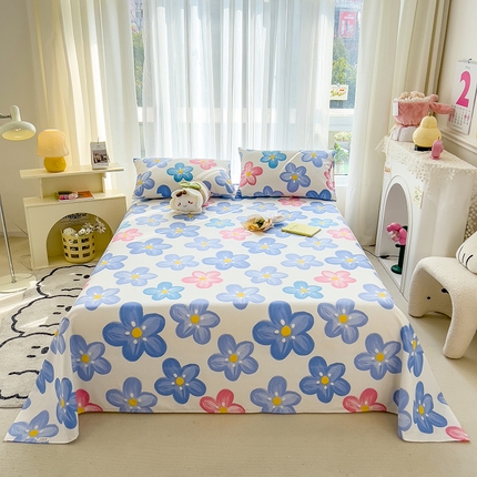 芃成家纺 2024新款老粗布床单款 总2 雅朵-蓝