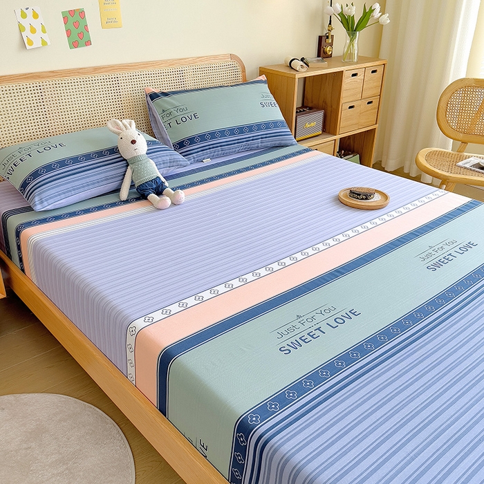 91家纺网 家纺一手货源 找家纺 芃成 2024新款老粗布床笠款 总2 怦然心动 蓝