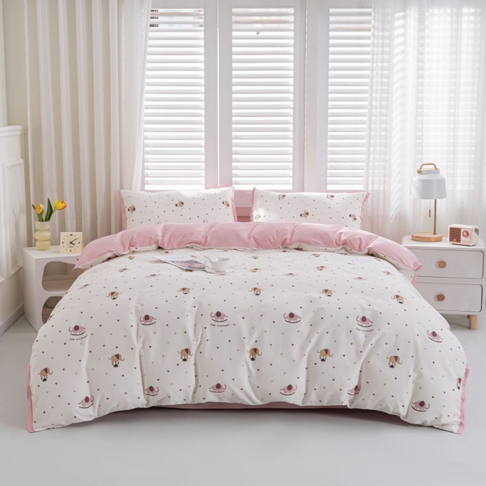 91家纺网 家纺一手货源 找家纺 优姿家纺 新款纯棉长绒棉小清新ins风印花四件套-系列一 象北鼻