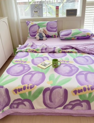 91家纺网 家纺一手货源 找家纺 花伞家居 2024新款全棉豆豆绒大豆夏被春秋被 夏被-浓情郁金香