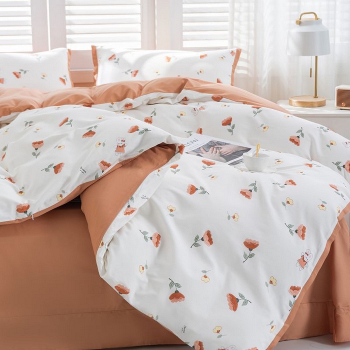 91家纺网 家纺一手货源 找家纺 优姿家纺 新款纯棉长绒棉小清新ins风印花四件套-系列一 花香兔