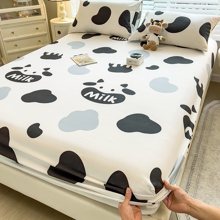 91家纺网 家纺一手货源 找家纺 芃成 2024新款老粗布床笠款 总1 快乐奶牛