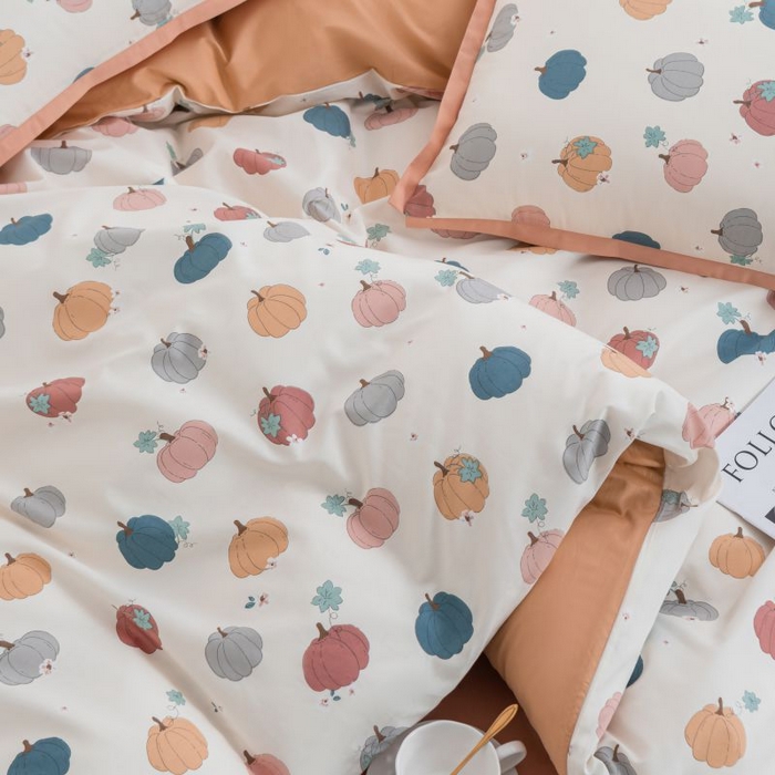 91家纺网 家纺一手货源 找家纺 优姿家纺 新款纯棉长绒棉小清新ins风印花四件套-系列一 南瓜酥-米