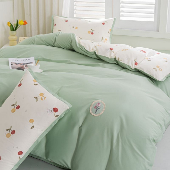 91家纺网 家纺一手货源 找家纺 优姿家纺 新款纯棉长绒棉小清新ins风印花四件套-系列一 樱桃兔