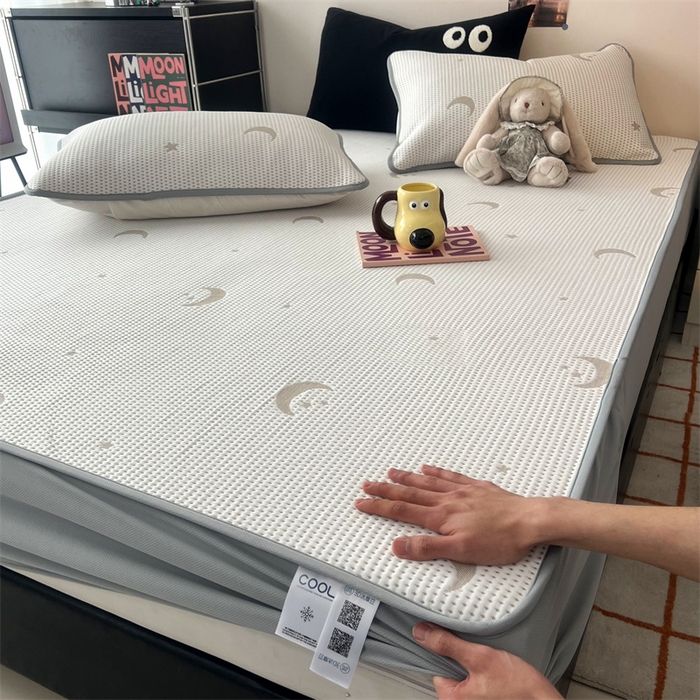 91家纺网 家纺一手货源 找家纺 HL原创 2024新款PE聚乙稀纤维-冰魔豆凉席 星星月亮-咖（床笠款）