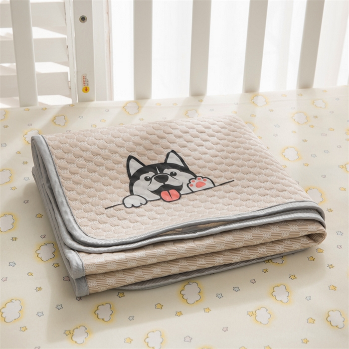 91家纺网 家纺一手货源 找家纺 宅部落 2024年新款凉感豆豆幼儿园幼婴儿儿童凉席 哈士奇-咖色