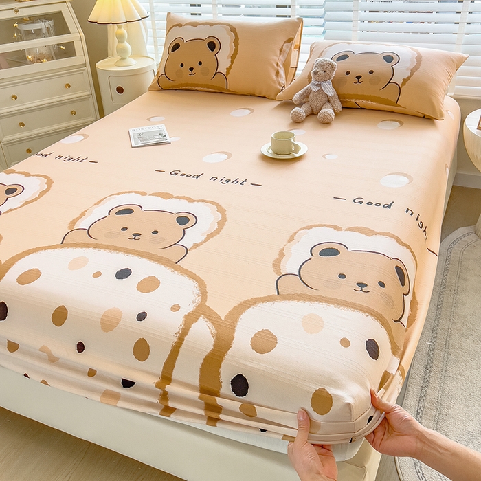 91家纺网 家纺一手货源 找家纺 芃成 2024新款老粗布床笠款 总1 安睡小熊