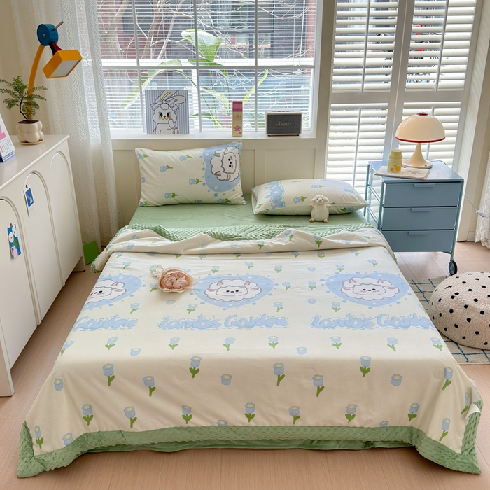 91家纺网 家纺一手货源 找家纺 花伞家居 2024新款全棉豆豆绒大豆夏被春秋被 夏被-郁金香小羊