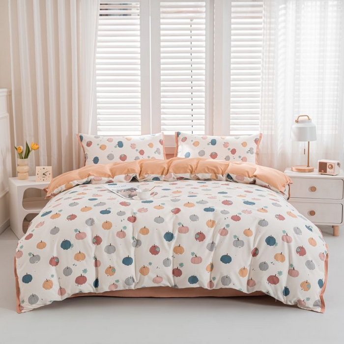 91家纺网 家纺一手货源 找家纺 优姿家纺 新款纯棉长绒棉小清新ins风印花四件套-系列一 南瓜酥-米