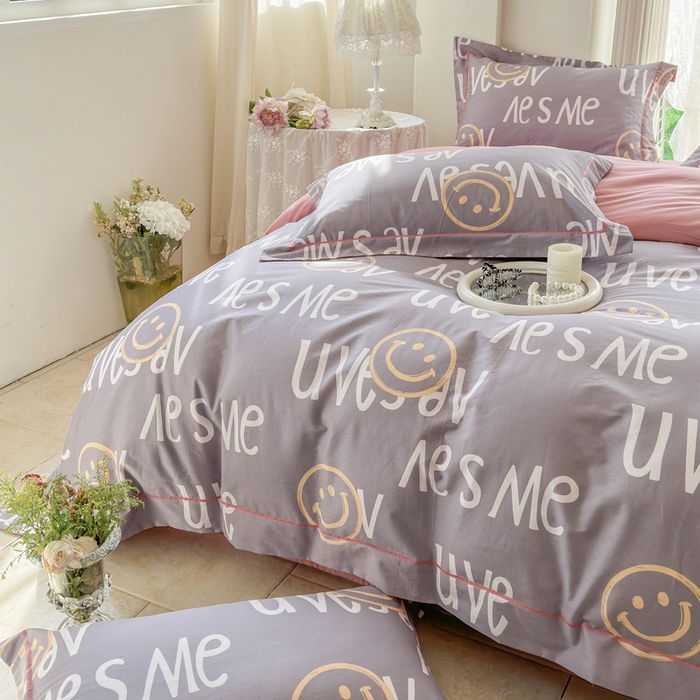 91家纺网 家纺一手货源 找家纺 7V 小清新大宽边100%纯棉法式四件套轻奢13376全棉喷气宽幅长绒棉被套床单床笠套件 简约世界