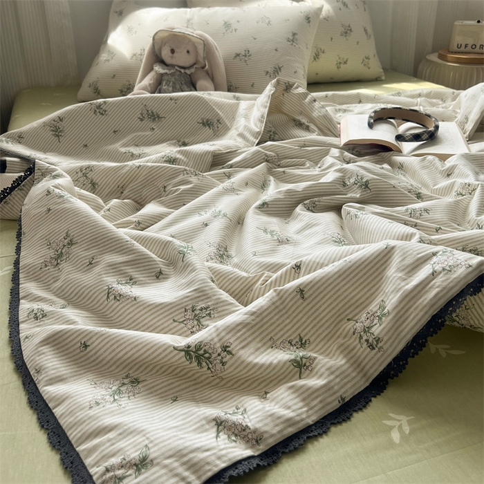 91家纺网 家纺一手货源 找家纺 HL原创 2024新款全棉法式大豆被夏被 XB-栀子花开