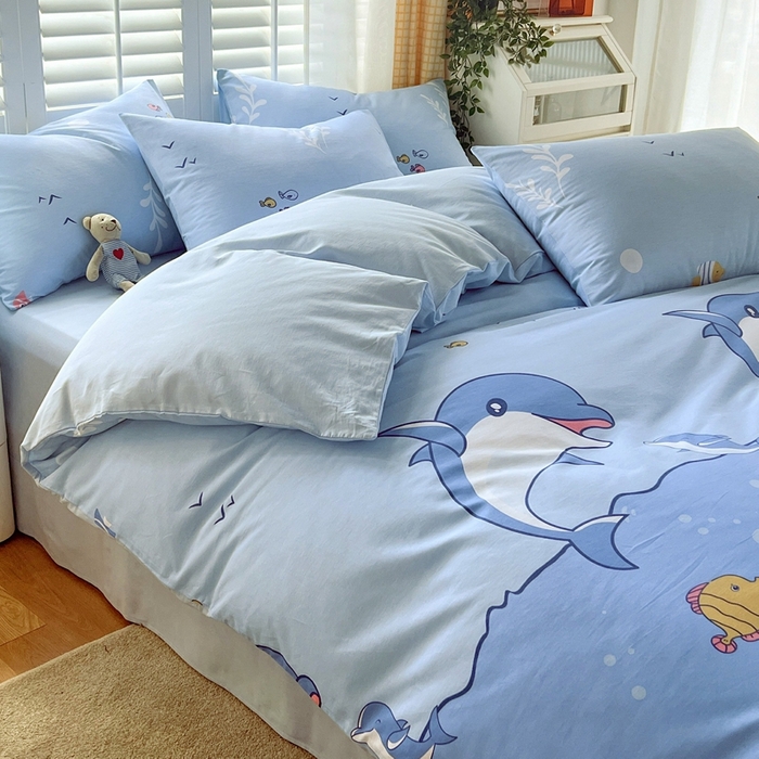 91家纺网 家纺一手货源 找家纺 金鑫汇家纺 2024新款全棉纯棉卡通印花四件套单品系列-单被套海洋世界