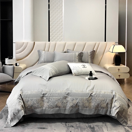 91家纺网 家纺一手货源 找家纺 博纳家纺 2024新款天丝棉水洗刺绣四件套-米菲尔 高级灰